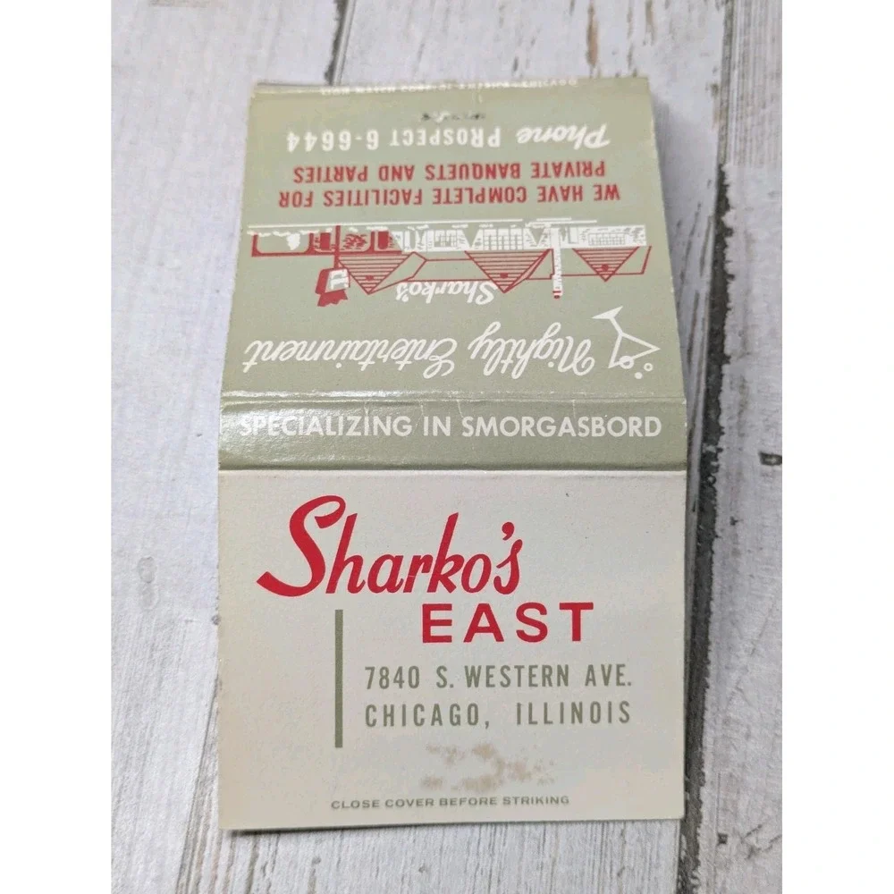 Vintage‎ Matchbook Cover Sharko's East Smorgasbord Restaurant 30 Strike
